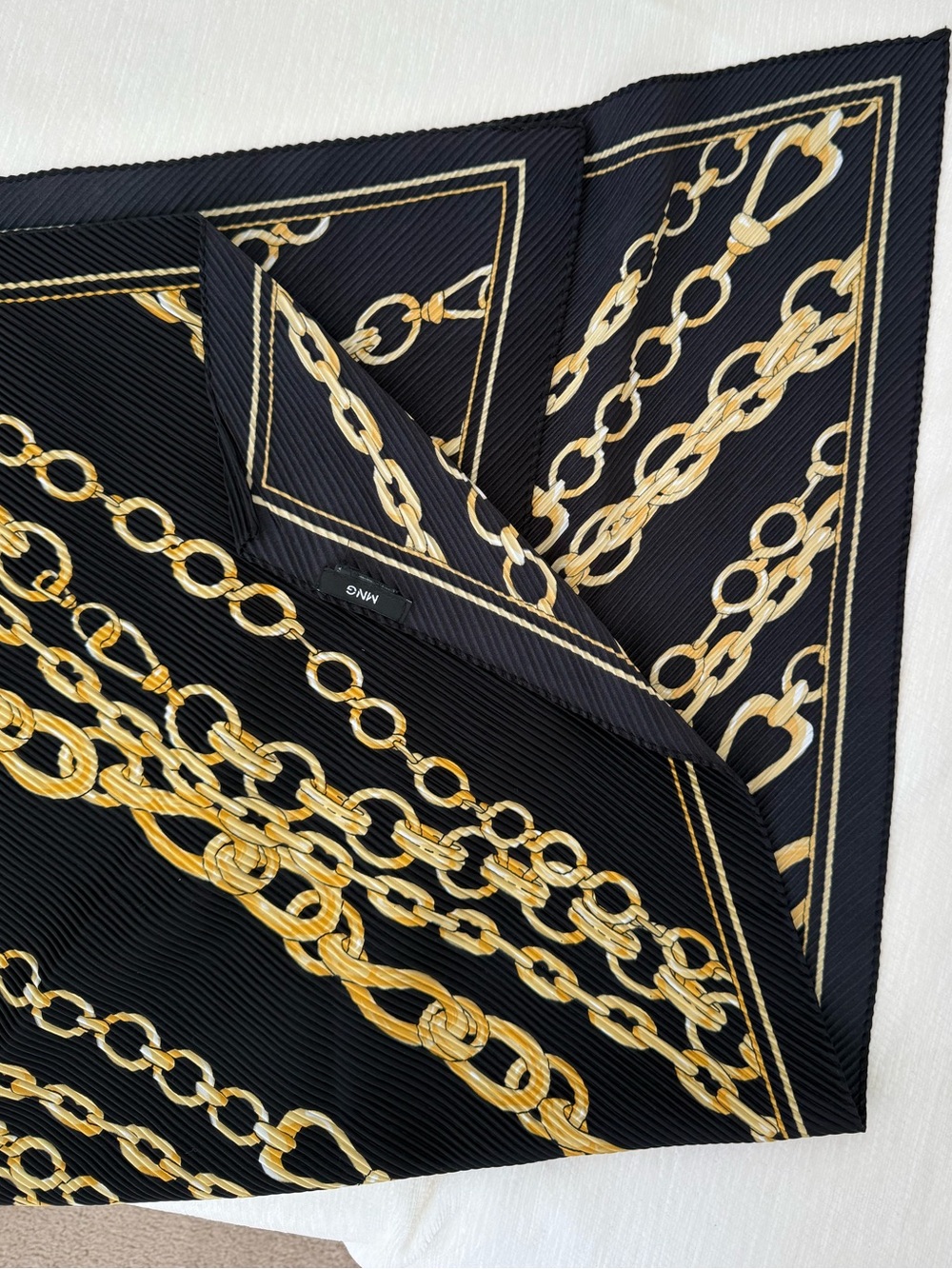 Mango Black scarf with Gold Chain Print